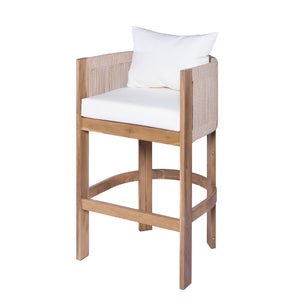 English Elm Christopher Knight Home® - Matera Teak & Beige Barstool Set of 2 – Acacia Wood, Rope Cording, Wraparound Back for Outdoor/Indoor seating N775P255942T
