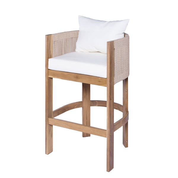 English Elm Christopher Knight Home® - Matera Teak & Beige Barstool Set of 2 – Acacia Wood, Rope Cording, Wraparound Back for Outdoor/Indoor seating N775P255942T