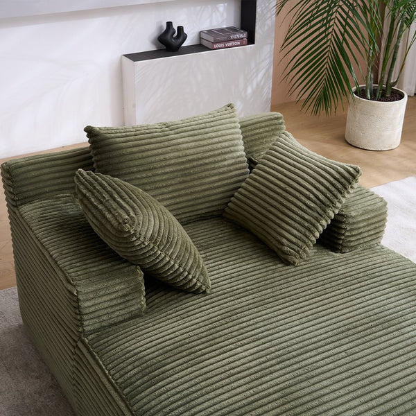 English Elm Oversized Corduroy Chaise Longue Sofa Bed — Modern Deep-Seat Sleeper with Armrests & Pillows for Compact Spaces Green W1752P264713