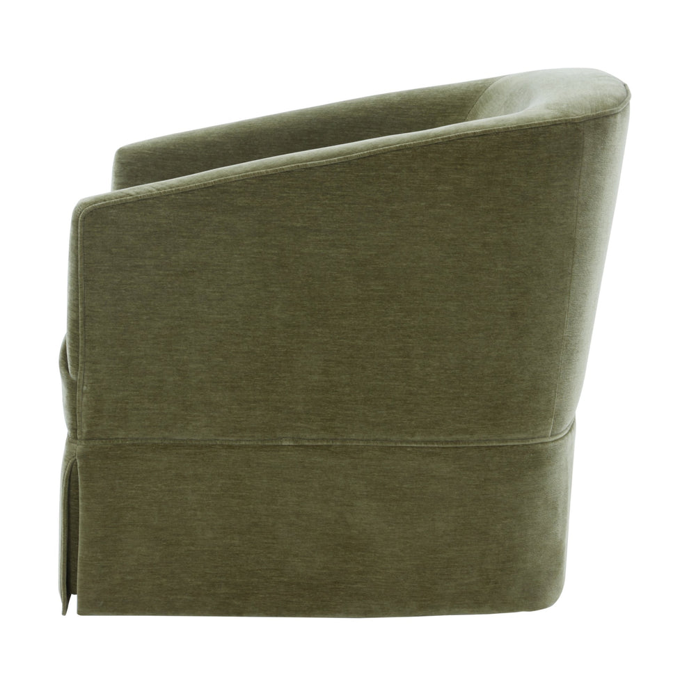 English Elm Earl Barrel Back Swivel Accent Chair Polyester Upholstered Tailored Skirted Base Green B050P429146