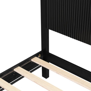 English Elm Stylish Queen Bed Frame Vertical Slat Headboard Solid Wood Contemporary Bedroom Black N770PQ369236B