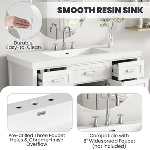 English Elm Christopher Knight Home® - 48" Bathroom Vanity with Sink Combo | 2 Doors 8 Soft-Close Drawers, Resin Top, Pine Legs White N759S337621K
