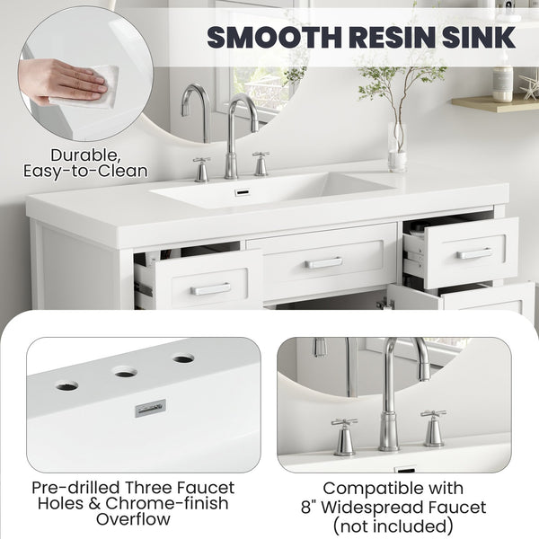 English Elm Christopher Knight Home® - 48" Bathroom Vanity with Sink Combo | 2 Doors 8 Soft-Close Drawers, Resin Top, Pine Legs White N759S337621K
