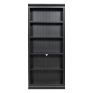 English Elm 83.4" Tall Wood Bookcase with LED Light Strip, 5-Tier Adjustable Shelves, Cable Hole, Modern Black Storage Organizer N751S246934B