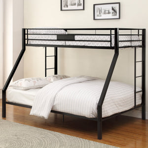 English Elm Sandy Sandy Black Twin XL/Queen Bunk Bed Stacked Metal Frame, Built-In Double Ladder & Guardrail B062S00469