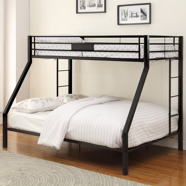 English Elm Sandy Sandy Black Twin XL/Queen Bunk Bed Stacked Metal Frame, Built-In Double Ladder & Guardrail B062S00469
