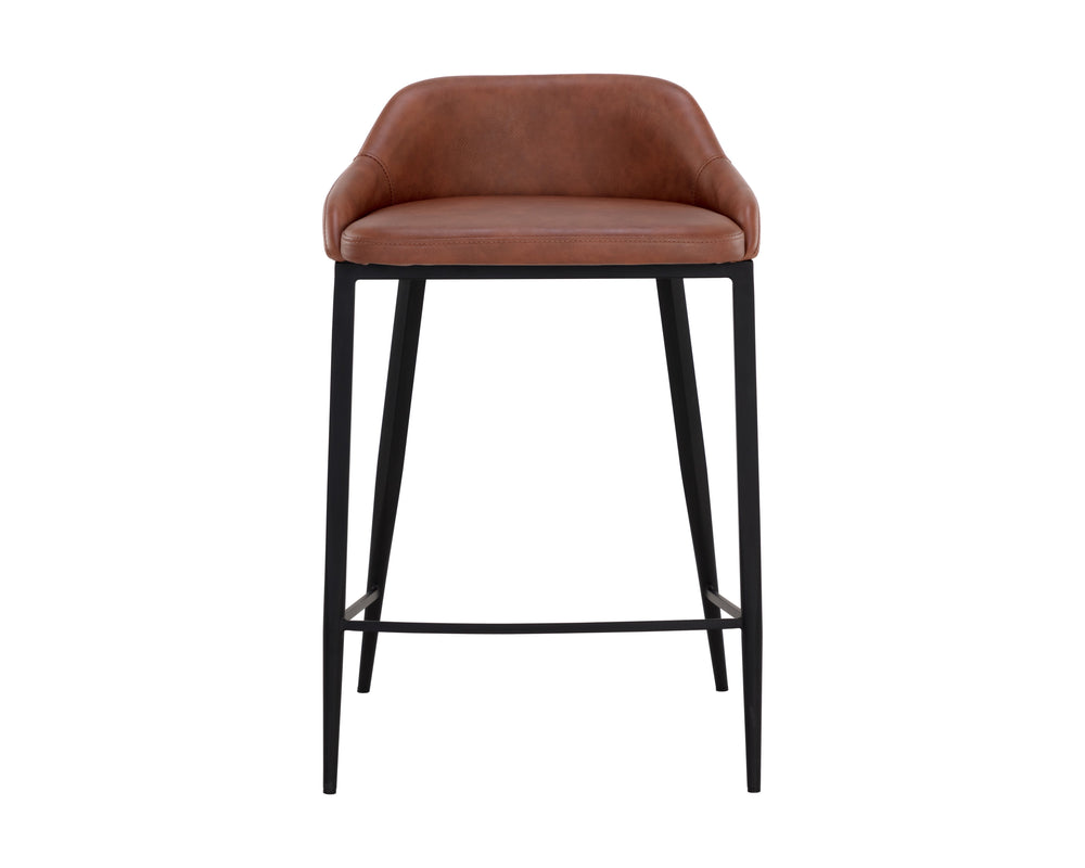 Sunpan Astra Counter Stool - Modern Faux Leather Design with Strong Iron Legs for Stylish Comfort Black / Cinnamon Brown