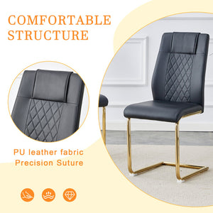 English Elm Table and Chair Set Marble Glass Top with Sculptural Gold Legs Six Seat Glam Dining Black+Gold W1151S03293