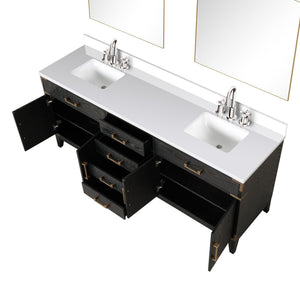 English Elm Black Oak Double Bath Vanity With White Quartz Top, Chrome Faucet & Two 36-Inch Mirrors Included B2731S02191