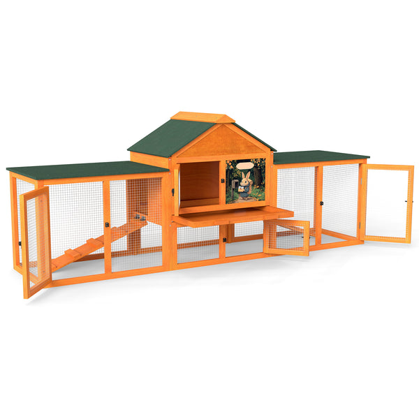 English Elm Large Spruce Wood Rabbit Hutch with Waterproof Roof Ramps and Removable Tray W2181P362971