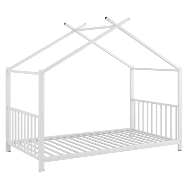 English Elm Twin Metal House Platform Bed with Slat Kit for Kids Sleepovers Sturdy Frame Elegant Silhouette 63.8"H White MF322835AAK