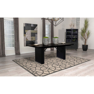 English Elm Houston Oak Top Black Double Pedestal Dining Table with Fluted Legs, Metal Braces & Transitional Charm B062S01220