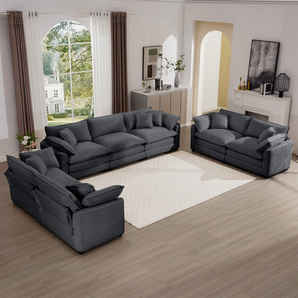English Elm Modern 2-Piece Corduroy Sofa Set - Stylish 2-Seater & 3-Seater With 8 Cushions For Ultimate Comfort W714S00834