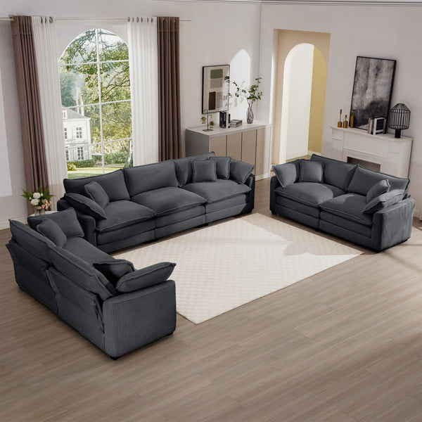 English Elm Modern 2-Piece Corduroy Sofa Set - Stylish 2-Seater & 3-Seater With 8 Cushions For Ultimate Comfort W714S00834