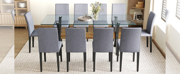 English Elm Table Set For 10 - Contemporary 79" Tempered Glass Top With Stylish Black Metal Base & Gray Chairs W1151S03620-GIGA