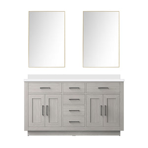 English Elm White Oak Double Bath Vanity Set With Cultured Marble Top & 55-Inch Frameless Mirror For Elegance B2731S01412-GIGA