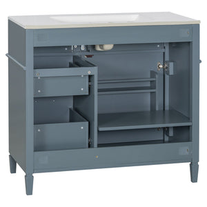 English Elm 36-Inch Modern Bathroom Vanity With Ceramic Sink Top, Storage Drawers, And Stylish Blue Gray Finish N725P350849E