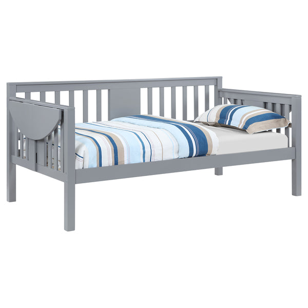 English Elm Albany Twin Daybed with Drop-Down Arm Tables, Grey Wood Finish, Vertical Slat Design for Teens & Home Office B062P358372