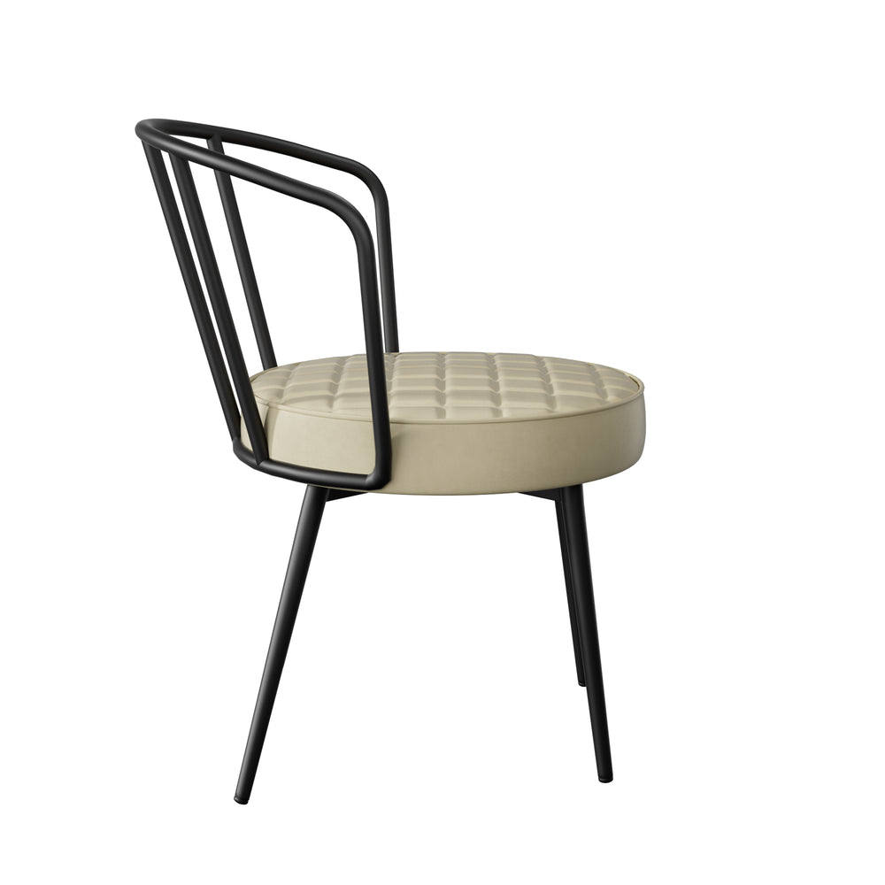 English Elm Dining Chairs Set Of 2 – Mid-Century Modern Armless, Ergonomic Beige Leather Seat, Sturdy Metal Legs T3950P394504