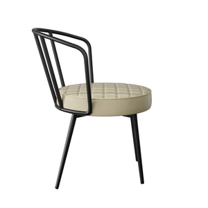 English Elm Dining Chairs Set Of 2 – Mid-Century Modern Armless, Ergonomic Beige Leather Seat, Sturdy Metal Legs T3950P394504