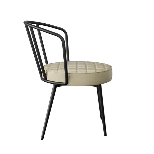 English Elm Dining Chairs Set Of 2 – Mid-Century Modern Armless, Ergonomic Beige Leather Seat, Sturdy Metal Legs T3950P394504