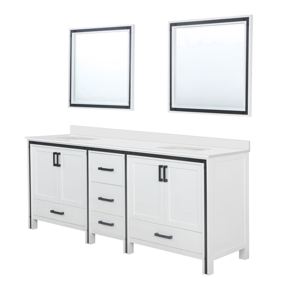 English Elm White Double Bath Vanity 84 in W x 22 in D with White Quartz Top, Soft-Close Drawers & Dual Mirrors B2731S00919