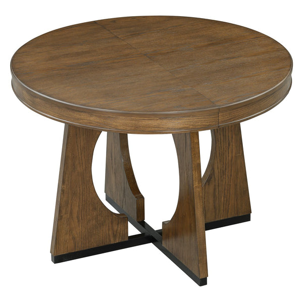 English Elm Trexm Extendable Round Dining Set Oak Veneer Sculptural Base Seats Four to Six Walnut ST000131AAP-2026