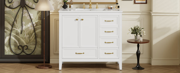 English Elm Christopher Knight Home® - 36" Vintage-inspired Bathroom Vanity with Ceramic Sink, Solid Wood Frame, Soft-Close Drawers, Spacious Storage White N759P293646K