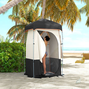 English Elm Outsunny Privacy Shower Tent for Camping with Solar Bag Rainfly and Carry Tube Black W2225P200368