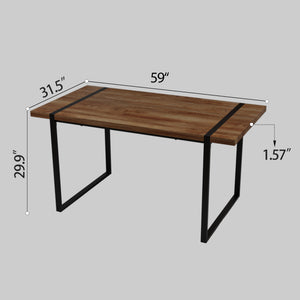 English Elm 59" Industrial Dining Set with Suede Chairs Matte Metal Base Mdf Table Seats Four Brown Grey W2189S00933