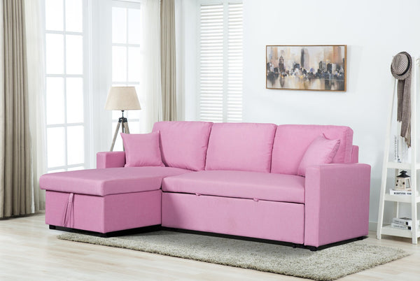 English Elm Sorrelle Linen Sleeper Sectional with Reversible Chaise and Hidden Storage Compartment Pink B2749S00041