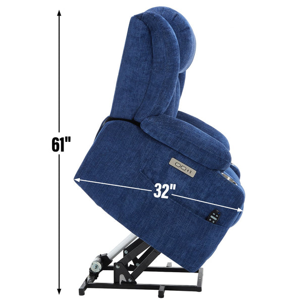 English Elm Up to 350 Lb Chenille Power Lift Recliner with Massage Heat and Charging Ports W1803S00070