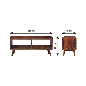 English Elm Solid Solid Wood Open-Top Chestnut Console Table with 2 Open Shelves, Nordic Legs, Mango Wood Finish B182P234110