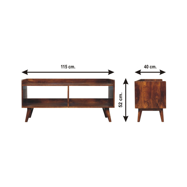 English Elm Solid Solid Wood Open-Top Chestnut Console Table with 2 Open Shelves, Nordic Legs, Mango Wood Finish B182P234110