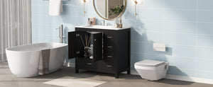 English Elm 36" Black Bathroom Vanity with Ceramic Sink, 2 Soft-Close Doors & 5 Drawers, Modern Storage Elegance N729P183735B