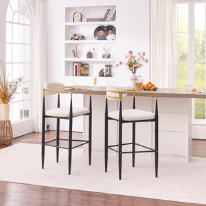 English Elm Modern Glam Counter Stools Set of 2 Beige Fabric Gold Arm Black Metal Frame W5501P462385