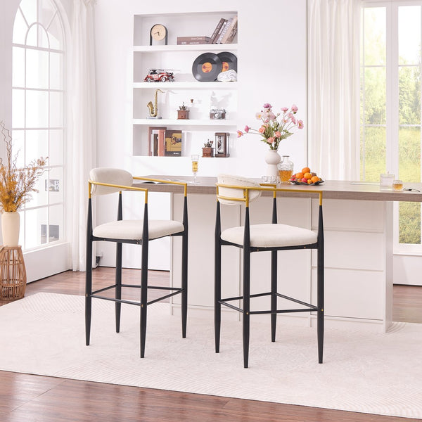 English Elm Modern Glam Counter Stools Set of 2 Beige Fabric Gold Arm Black Metal Frame W5501P462385