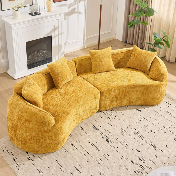 English Elm Yellow Curved Compressed Sofa - Nordic Design, Soft Upholstery, Versatile Comfort For Any Space W3612S00011-GIGA