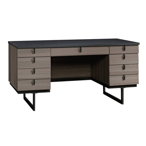 English Elm Executive Desk - Modern Brown Finish With Ample Workspace, Smart Storage & Durable Metal Base B356P402792