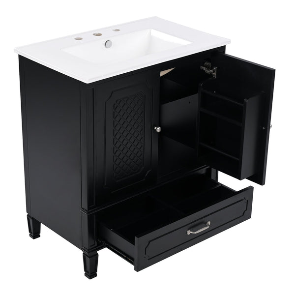 English Elm Christopher Knight Home® - 30" Bathroom Vanity with Sink Vintage Acacia Frame Ceramic Basin Soft-Close Doors & Storage Black N759P313313B
