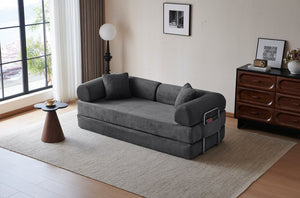 English Elm 78.8" Corduroy Modular Floor Sofa Convertible Sleeper Futon with Pillow Back Support Gray W5617P456004