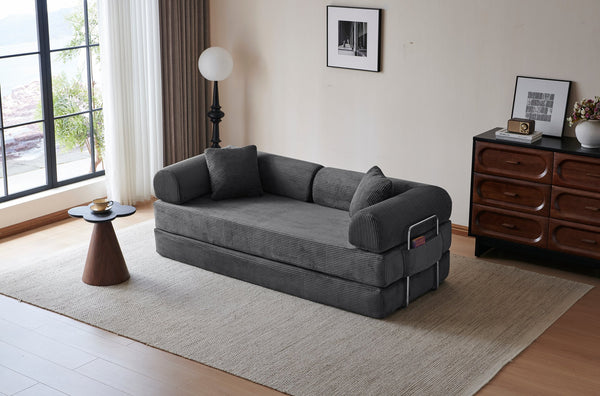 English Elm 78.8" Corduroy Modular Floor Sofa Convertible Sleeper Futon with Pillow Back Support Gray W5617P456004