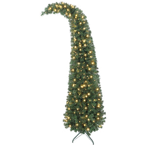 English Elm 7 Ft Slim Fir Christmas Tree 300 Warm White Leds Santa Hat Bent Top Whimsical T3971P400595