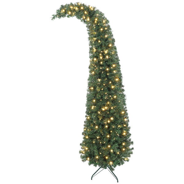 English Elm 7 Ft Slim Fir Christmas Tree 300 Warm White Leds Santa Hat Bent Top Whimsical T3971P400595