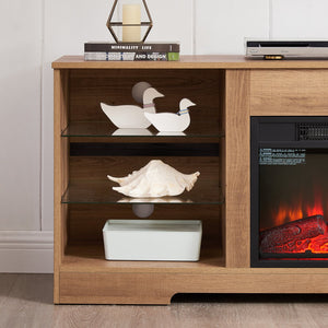 English Elm TV LED Fireplace TV Stand with Bluetooth LED Lights, Remote, USB Charging & Ample Storage, 58" Oak W2275P257558