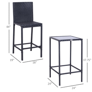 English Elm Rattan Outdoor Bar Set with Wicker Stools and Tempered Glass High Top Table T3971P383560