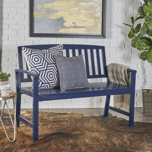 English Elm Christopher Knight Home® - LOJA Bench - Acacia Wood Outdoor Bench with Ergonomic Curved Backrest, Durable Stable Construction Blue 57495.00ACANBL