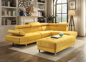 English Elm Riveredge Modern Right-Facing Sectional with Adjustable Armrests & Headrests, Chrome Legs, Fabric Comfort Yellow 21 L x 76 W x 34 H B078S00399