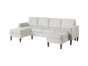 English Elm 3pc Sectional Sofa Set with Dual Chaises Corduroy Upholstery Modern Square Arms Tapered Legs Cozy Comfort Beige 47 L x 18 W x 58 H B011P340110