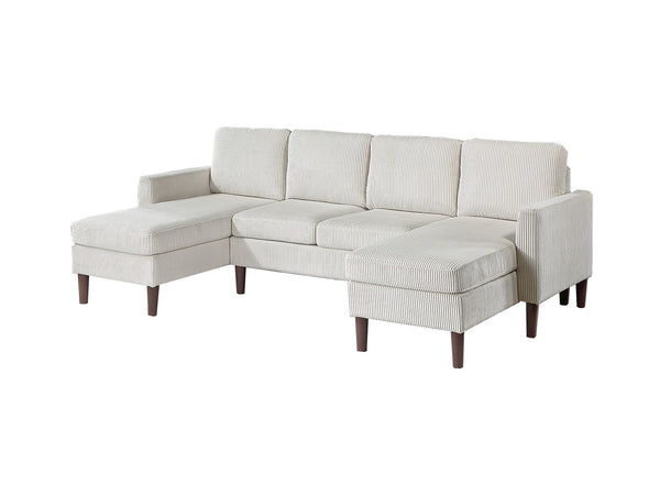 English Elm 3pc Sectional Sofa Set with Dual Chaises Corduroy Upholstery Modern Square Arms Tapered Legs Cozy Comfort Beige 47 L x 18 W x 58 H B011P340110